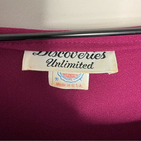 Vintage 80s Discoveries Unlimited Pleated Dress Purple Bow Secretary L XL - Picture 7 of 8